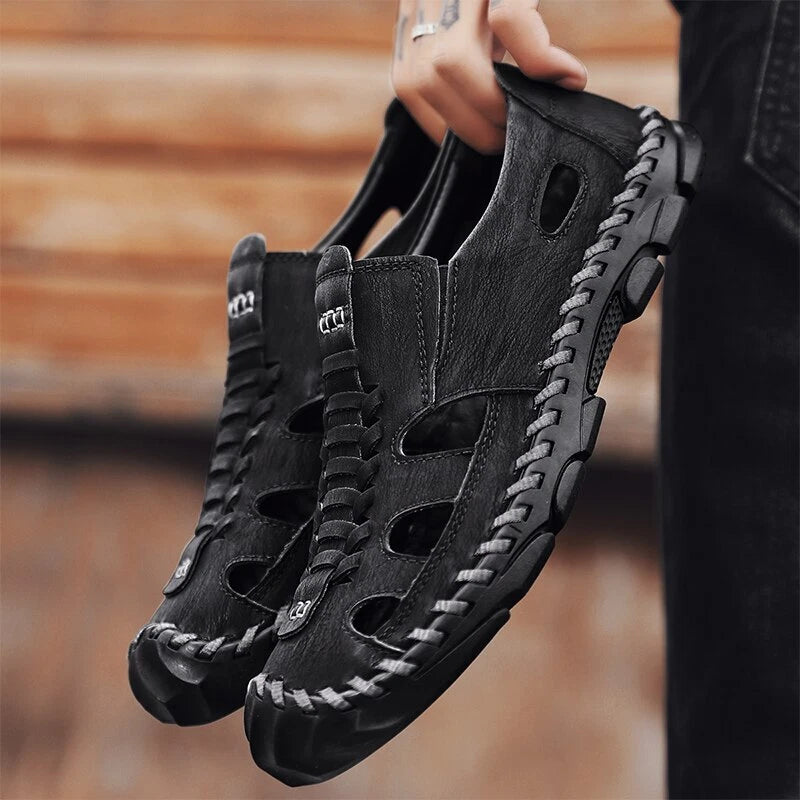 Men's Leather Sandals Non-slip Hiking Beach Slippers Soft Bottom Casual Shoes