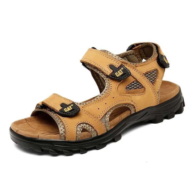Summer Men's Flat Sandals Outdoor Comfortable Leather Non-slip Beach Slipper