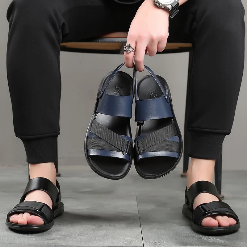 Blue Men Microfiber Leather Sandals Casual Sports Summer Beach Shoes Slippers
