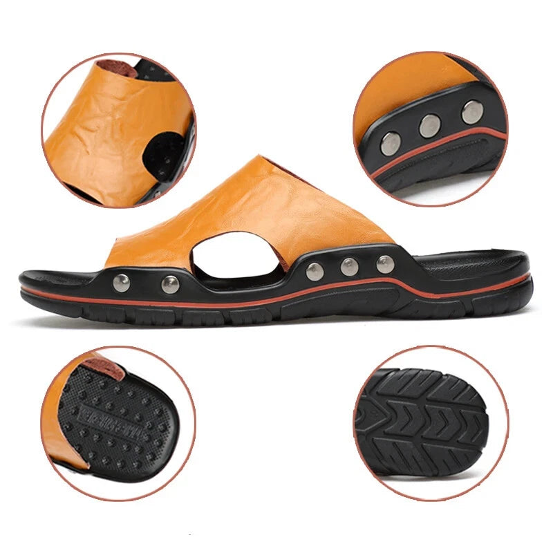 Men's Slippers Summer Outside Leather Sandals Big Size 39-48 Beach Slippers