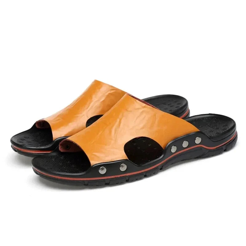Mens Summer Non-slip Leather Slippers Beach Shoes Outdoor Casual Walking Sandals
