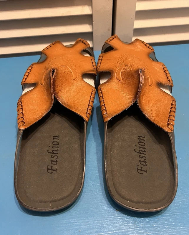 Men Genuine Leather Sandals Summer Casual Sports Beach Shoes Soft Slippers Sz 12