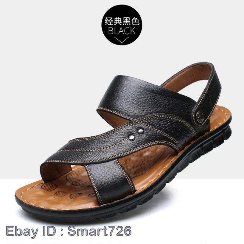 Men Genuine Leather Sandals Summer Casual Sports Beach Shoes Soft Home Slippers