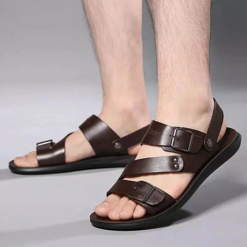 Men Leather Sandals Summer Slippers Casual Beach Shoes Sports Soft Home