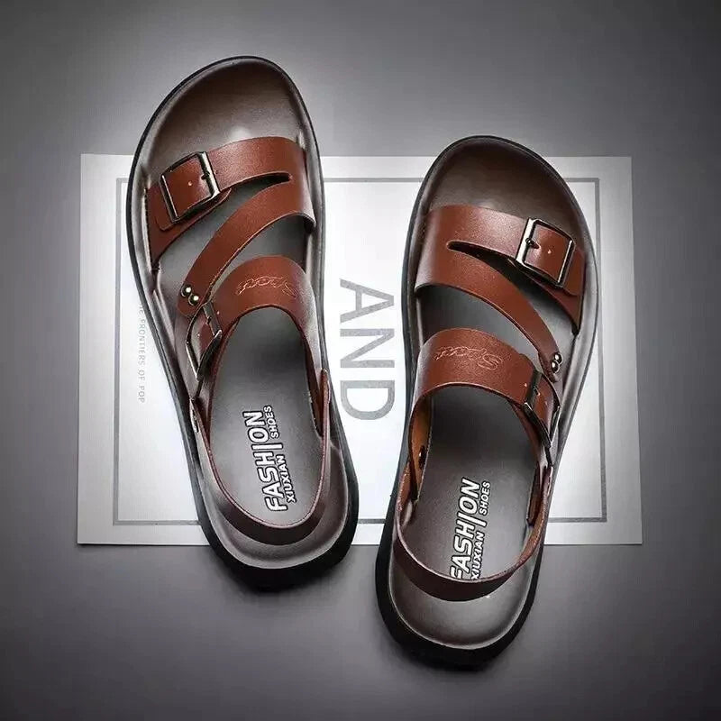 Men Leather Sandals Summer Slippers Casual Beach Shoes Sports Soft Home