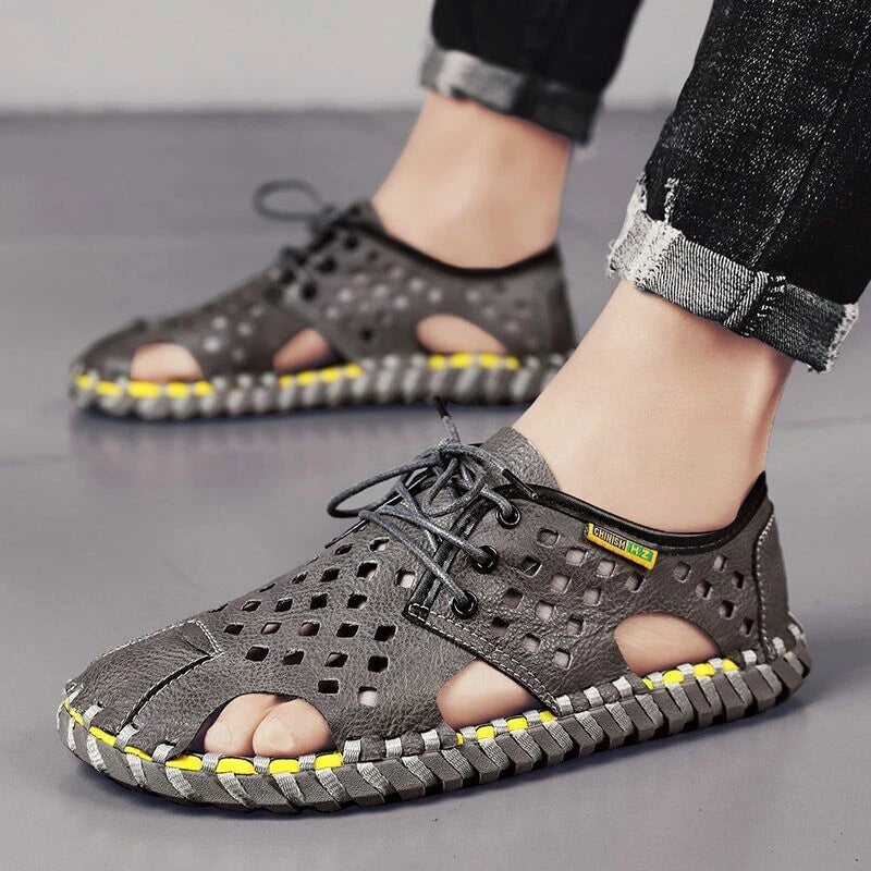 Men's Summer Sandals Casual Shoes Non-Slip Leather Outdoor Beach Slippers