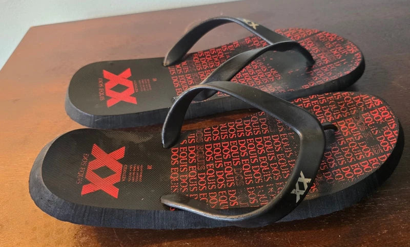 Mens DOS EQUIS Beer Flip Flops Beach Casual Slipper Size 10 Red & Black