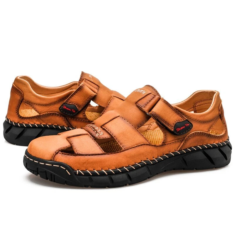 Men's Leather Sandals Outdoor Flat Roman Platform Casual Shoes Beach Slippers