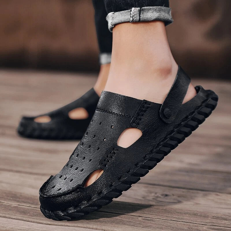 Summer Men's Beach Slippers Outdoor Water Genuine Leather Sandals Casual Shoes