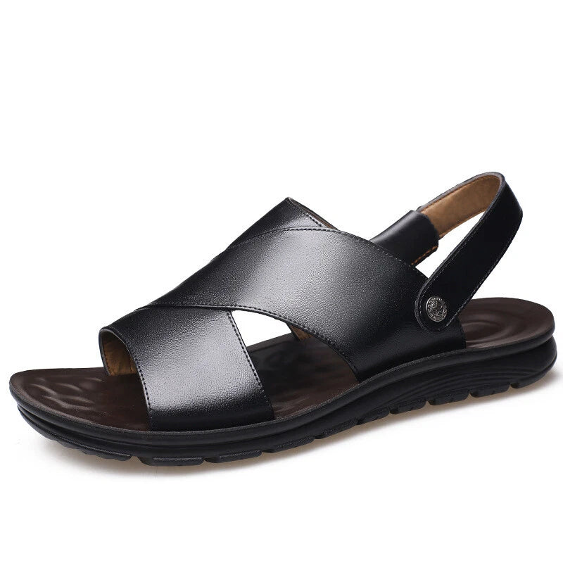 Mens Slippers Slip-On Sandals Summer casual Pu Leather Shoes New Open Toe Beach-