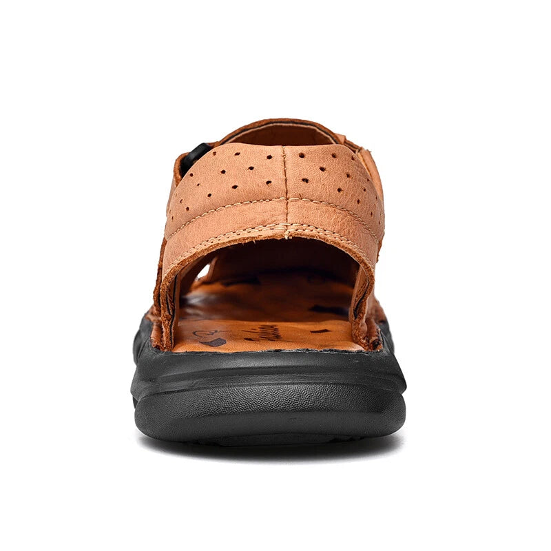 Fashion Men's Beach Slippers Genuine Leather Soft Breathable Non-slip Sandals