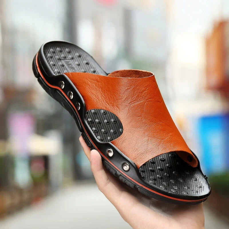 Mens Summer Non-slip Leather Slippers Beach Shoes Outdoor Casual Walking Sandals