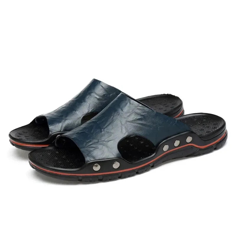 Mens Summer Non-slip Leather Slippers Beach Shoes Outdoor Casual Walking Sandals