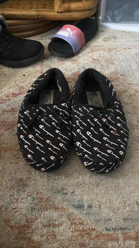 Champion Super Meloso Warped Clogs Slippers Black All Over Logo Men's Sz 8