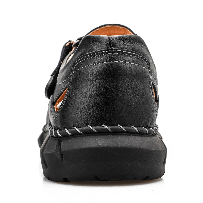 Men's Leather Sandals Outdoor Flat Roman Platform Casual Shoes Beach Slippers