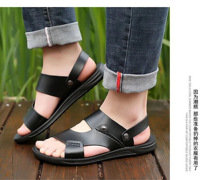 Blue Summer Men Microfiber Leather Sandals Casual Sports Beach Shoes Slippers