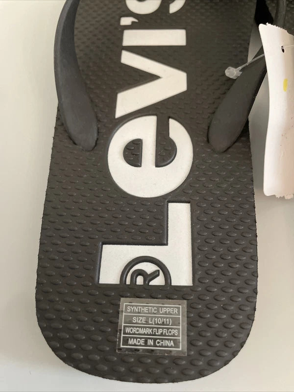 Levis Men Casual Sandal Fit Flop Thong Beach Slippers BLACK White logo L(10/11)