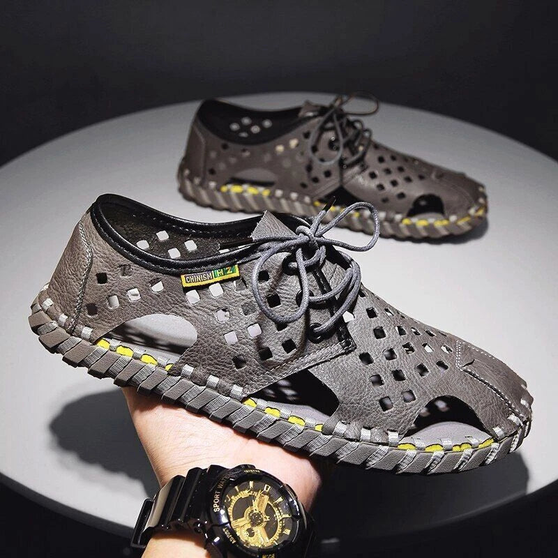 Men's Summer Sandals Casual Shoes Non-Slip Leather Outdoor Beach Slippers